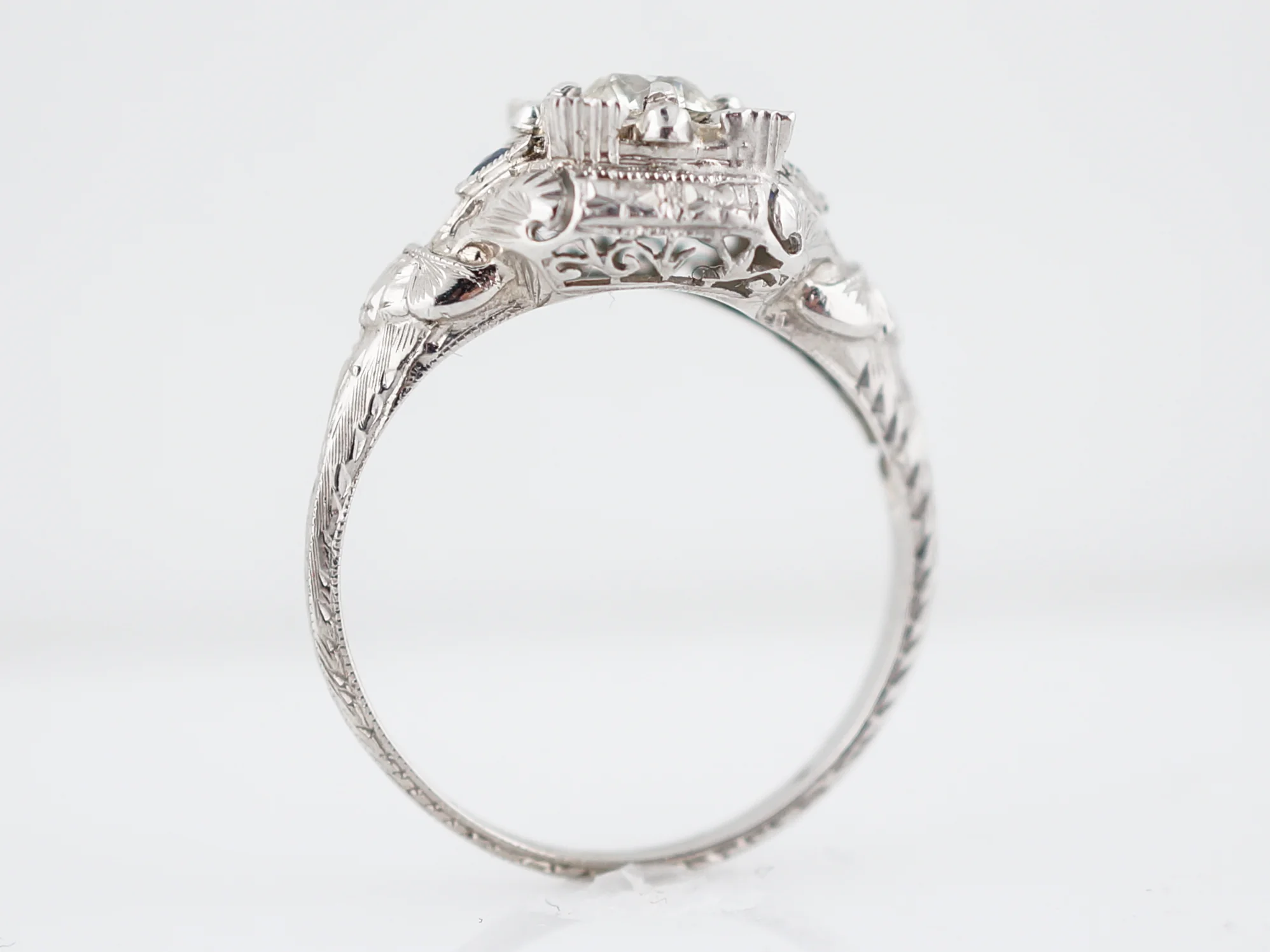 Antique Engagement Ring Art Deco .30 Old European Cut Diamond in 18k White Gold - Image 6