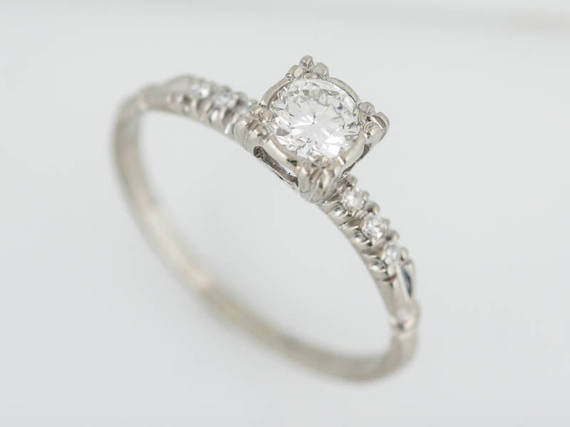 Antique Engagement Ring Art Deco .30 Round Brilliant Cut Diamond in 18k White Gold - Image 4