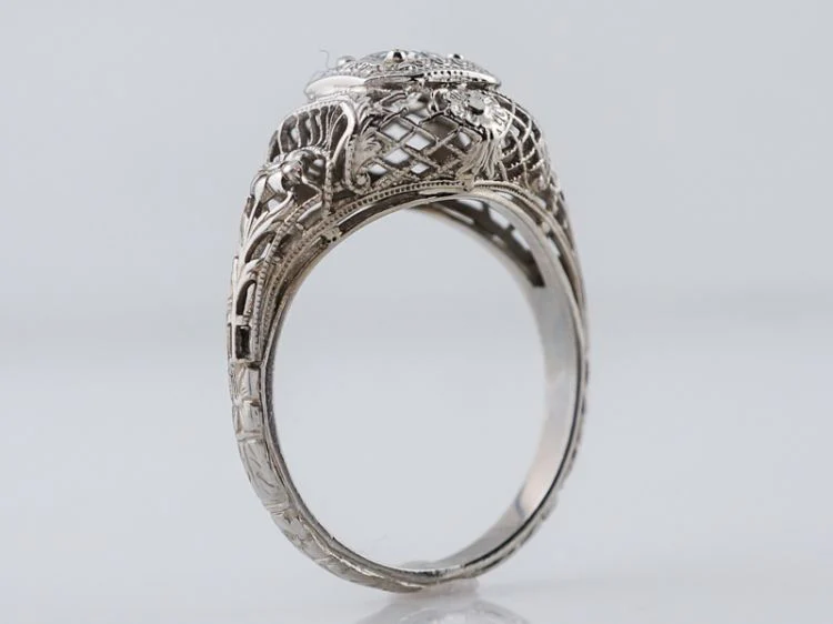 Antique Engagement Ring Art Deco .30 Round Brilliant Cut Diamond in 18k White Gold - Image 5