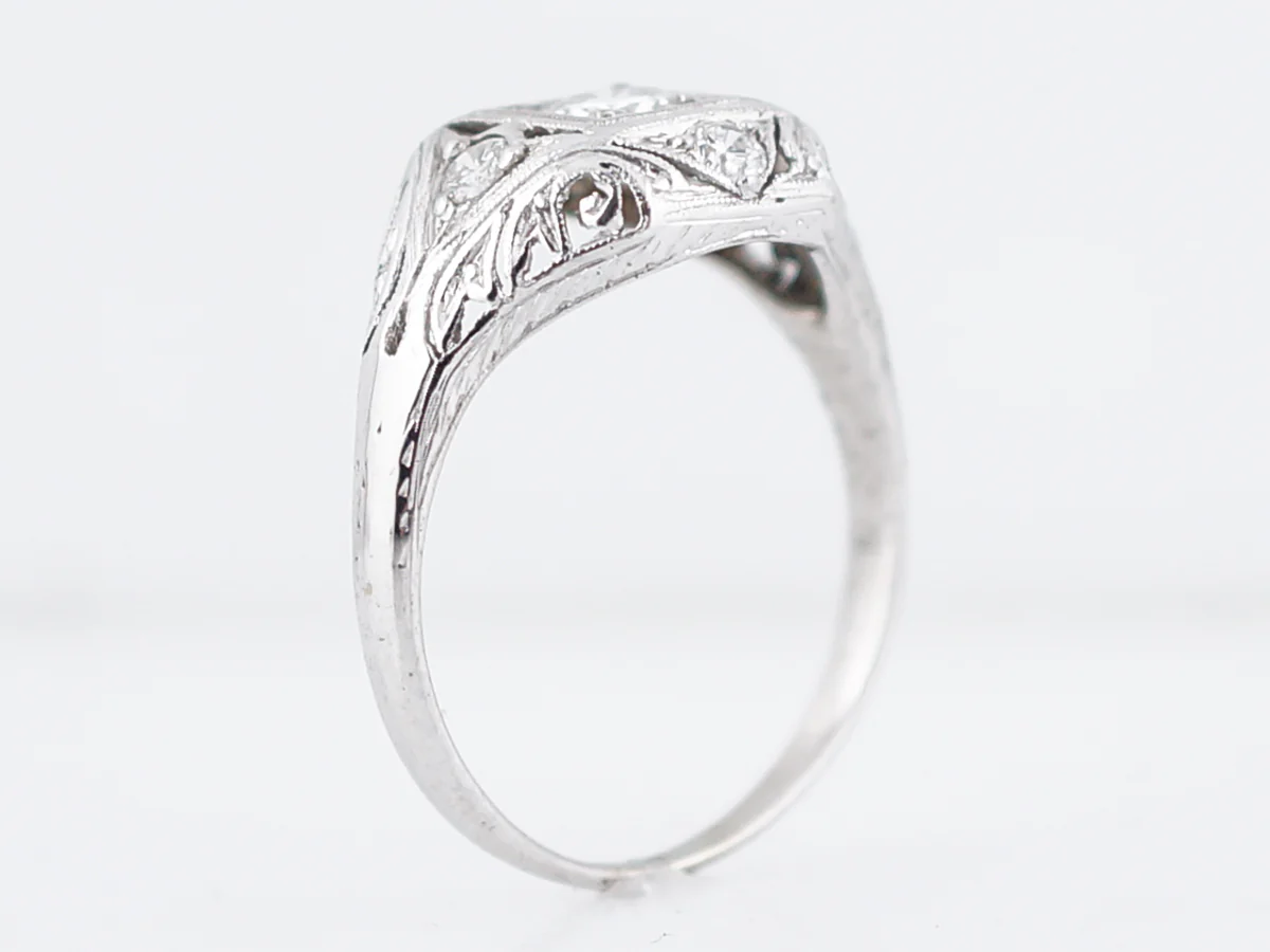 Antique Engagement Ring Art Deco .30 Round Brilliant Cut Diamond in 18k White Gold & Platinum - Image 6