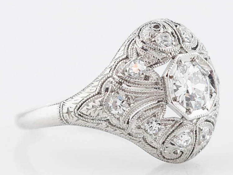 Antique Engagement Ring Art Deco .31 Old European Cut Diamond in Platinum - Image 2
