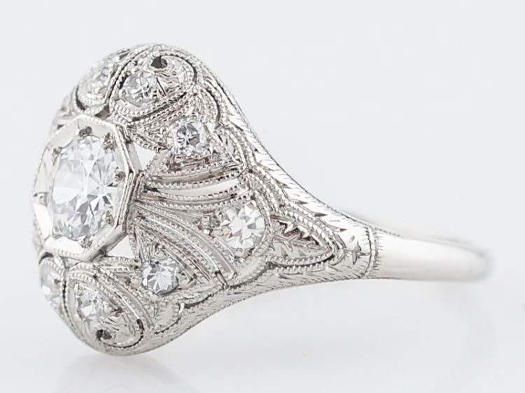 Antique Engagement Ring Art Deco .31 Old European Cut Diamond in Platinum - Image 3