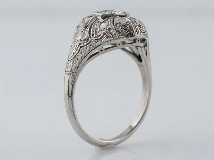 Antique Engagement Ring Art Deco .31 Old European Cut Diamond in Platinum - Image 4