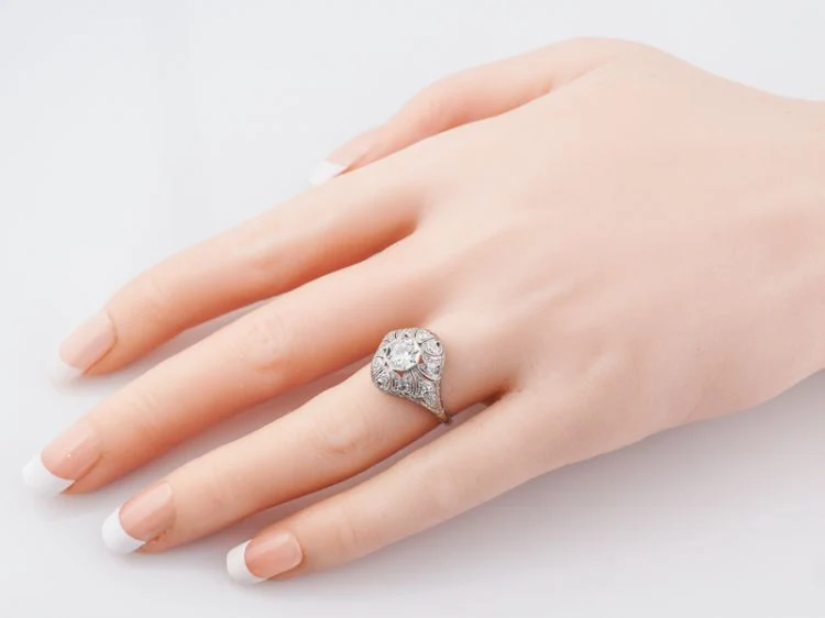 Antique Engagement Ring Art Deco .31 Old European Cut Diamond in Platinum - Image 9