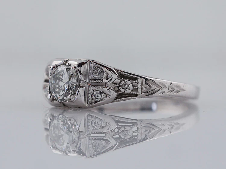 Antique Engagement Ring Art Deco .32ct Transitional Cut Diamond in 18k White Gold - Image 3