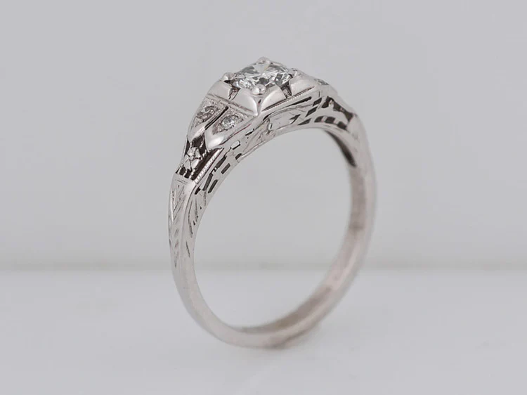 Antique Engagement Ring Art Deco .32ct Transitional Cut Diamond in 18k White Gold - Image 4
