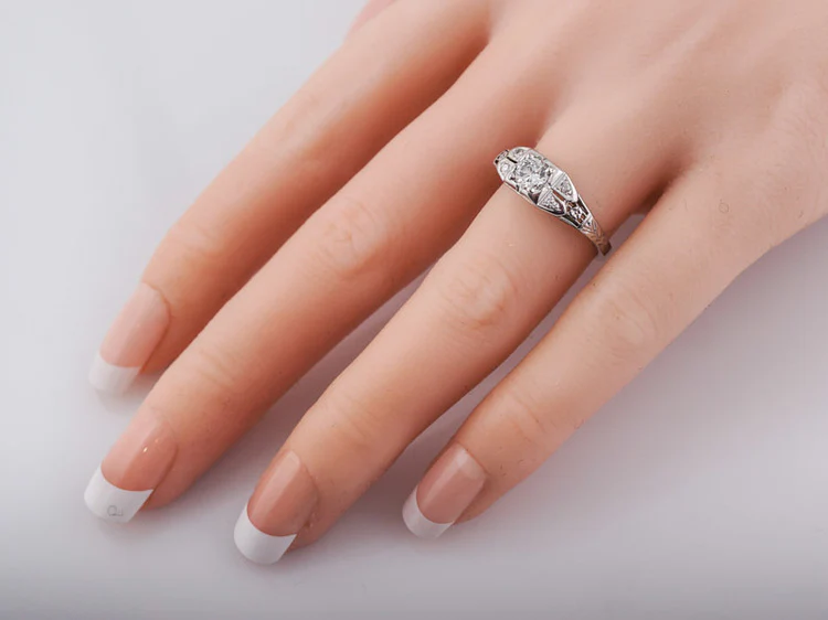 Antique Engagement Ring Art Deco .32ct Transitional Cut Diamond in 18k White Gold - Image 5