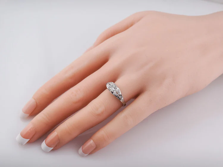 Antique Engagement Ring Art Deco .32ct Transitional Cut Diamond in 18k White Gold - Image 8