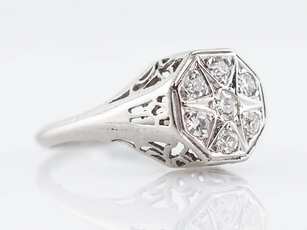 Antique Engagement Ring Art Deco .33 Single Cut Diamonds in 18k White Gold - Image 2