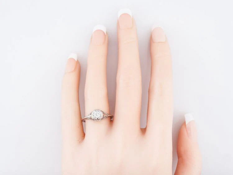 Antique Engagement Ring Art Deco .35 Old European Cut Diamond in 18k White Gold - Image 6