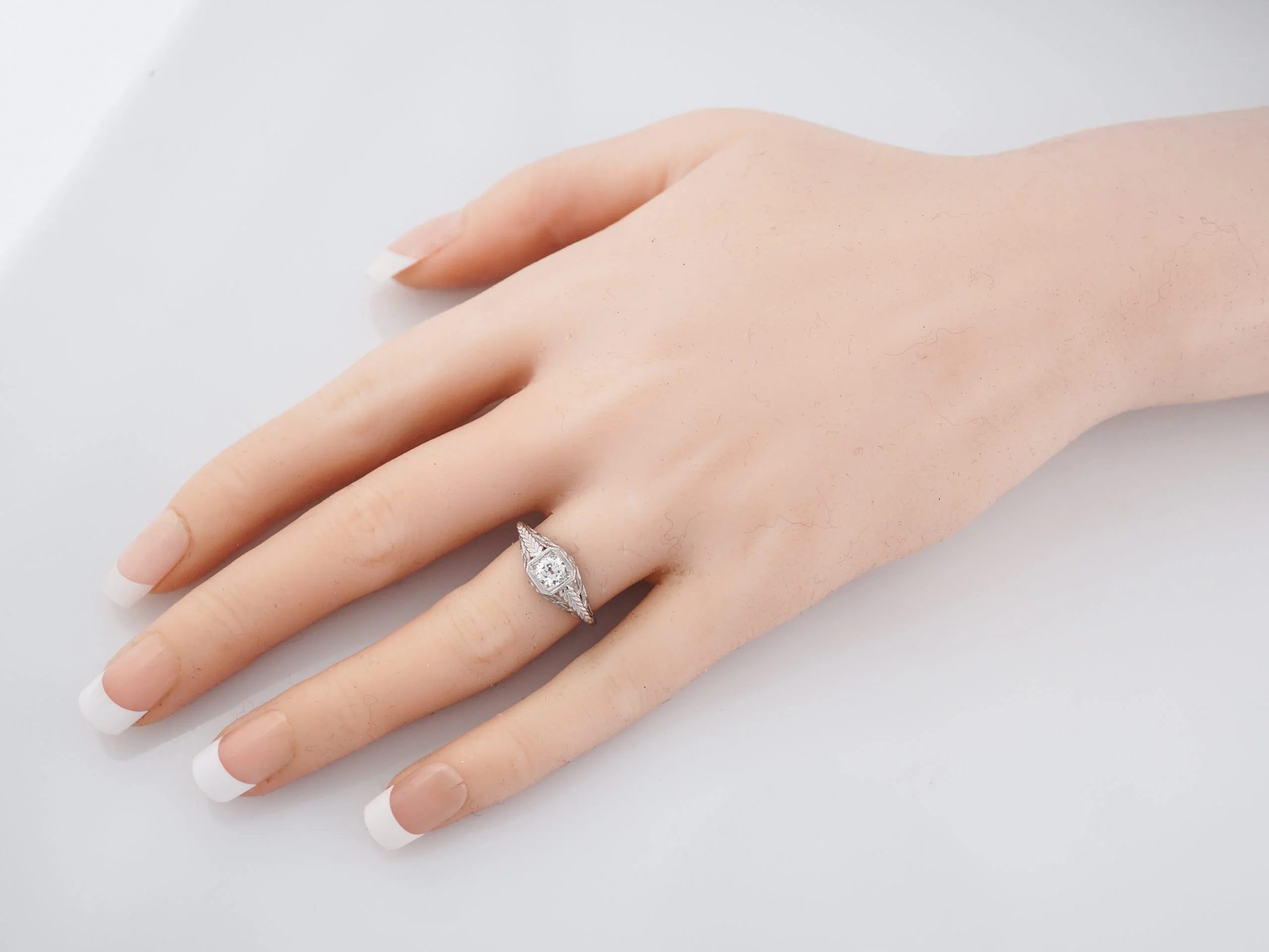 Antique Engagement Ring Art Deco .36 Old European Cut Diamond in 14k White Gold - Image 8