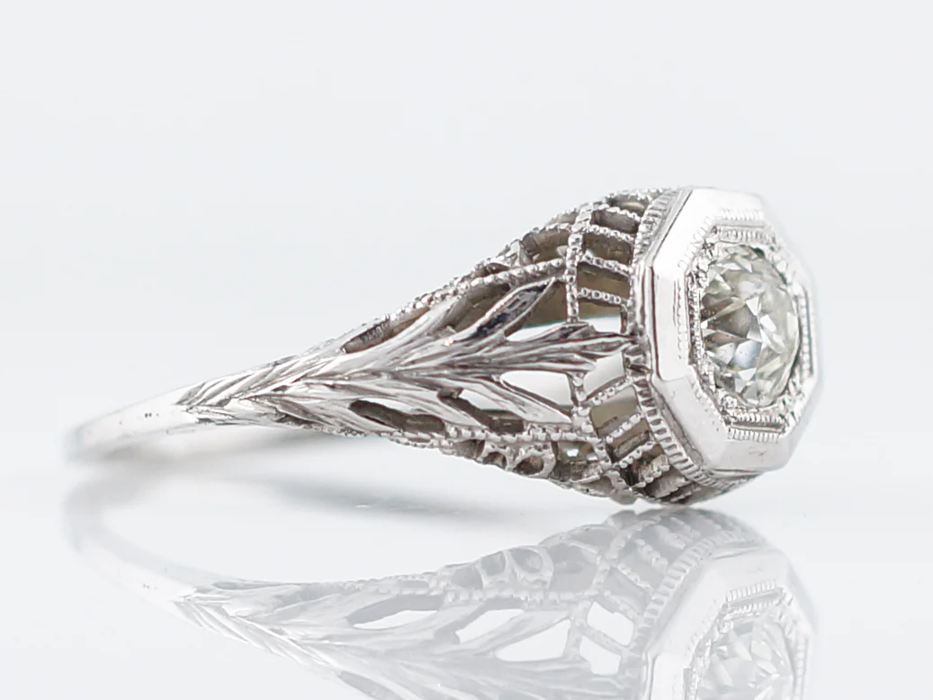 Antique Engagement Ring Art Deco .43 Old European Cut Diamond in 18k White Gold - Image 3