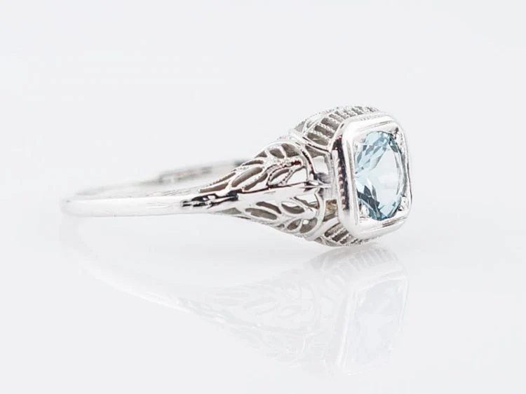 Antique Engagement Ring Art Deco .44 Round Cut Aquamarine in 18k White Gold - Image 10