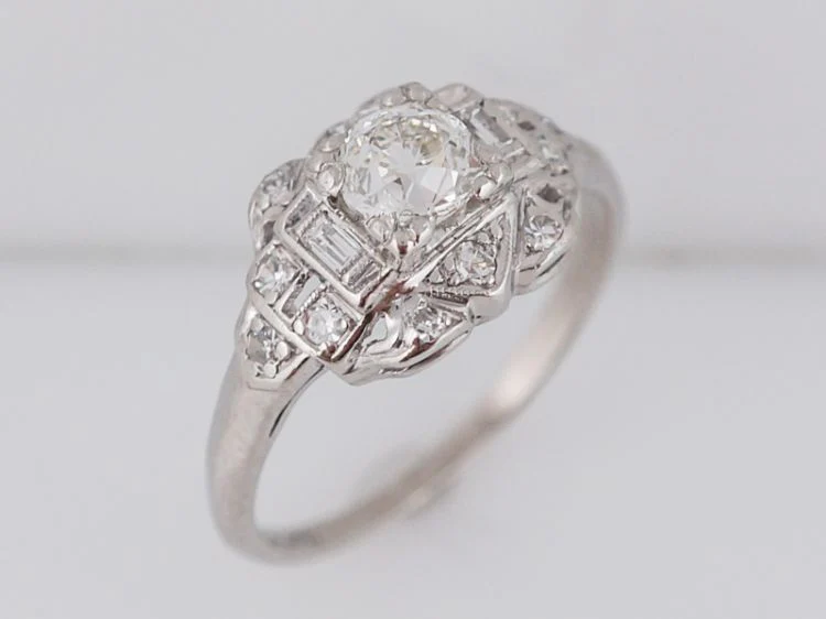 Antique Engagement Ring Art Deco .48 Old European Cut Diamond in Platinum - Image 4