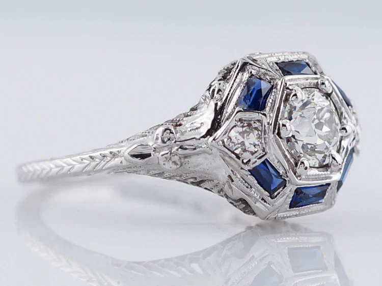 Antique Engagement Ring Art Deco .51ct Old European Cut Diamond in 18k White Gold - Image 3