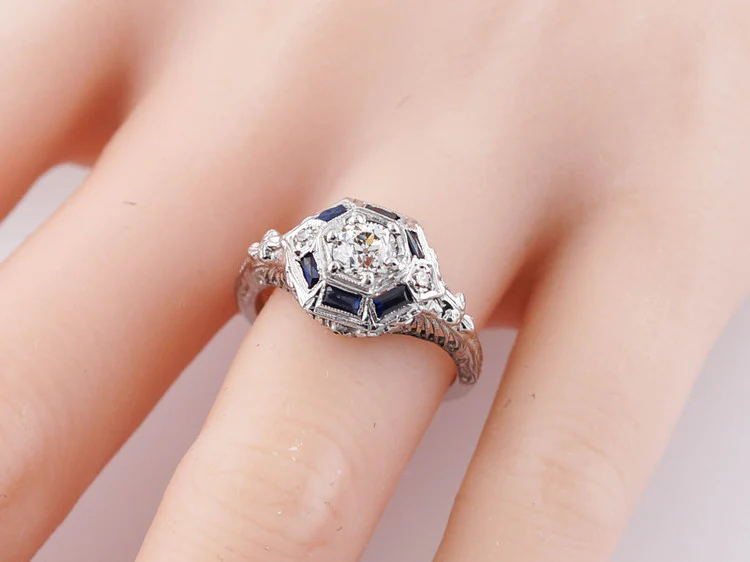 Antique Engagement Ring Art Deco .51ct Old European Cut Diamond in 18k White Gold - Image 7