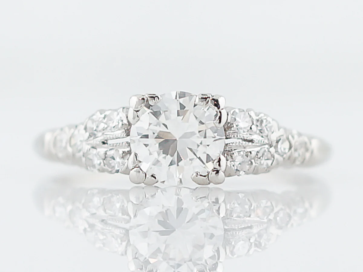 Antique Engagement Ring Art Deco .52 Round Brilliant Cut Diamond in Platinum