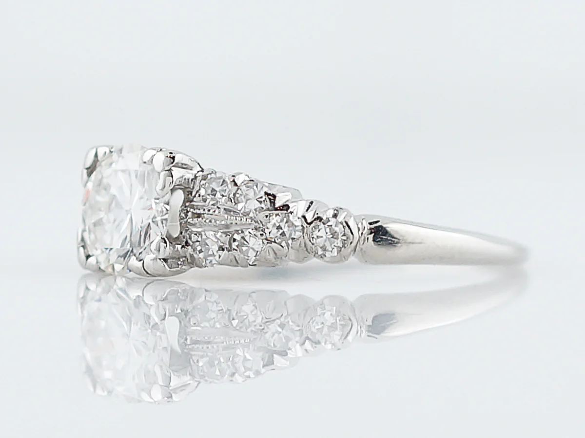 Antique Engagement Ring Art Deco .52 Round Brilliant Cut Diamond in Platinum - Image 2