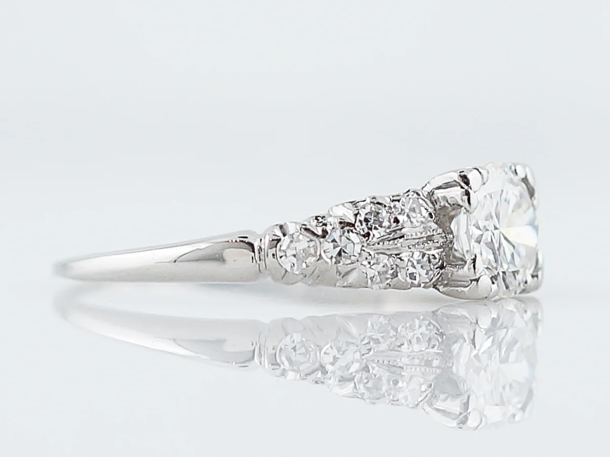 Antique Engagement Ring Art Deco .52 Round Brilliant Cut Diamond in Platinum - Image 3