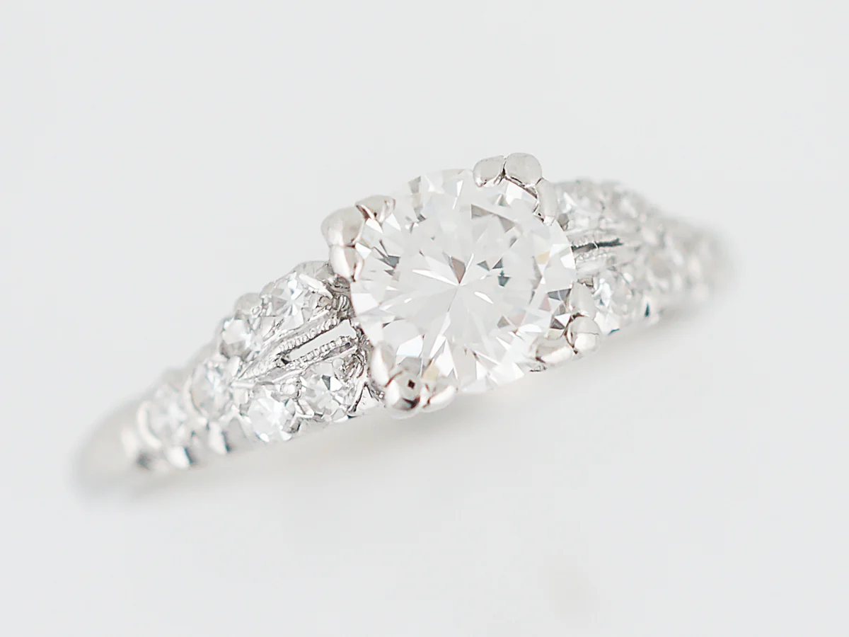 Antique Engagement Ring Art Deco .52 Round Brilliant Cut Diamond in Platinum - Image 4