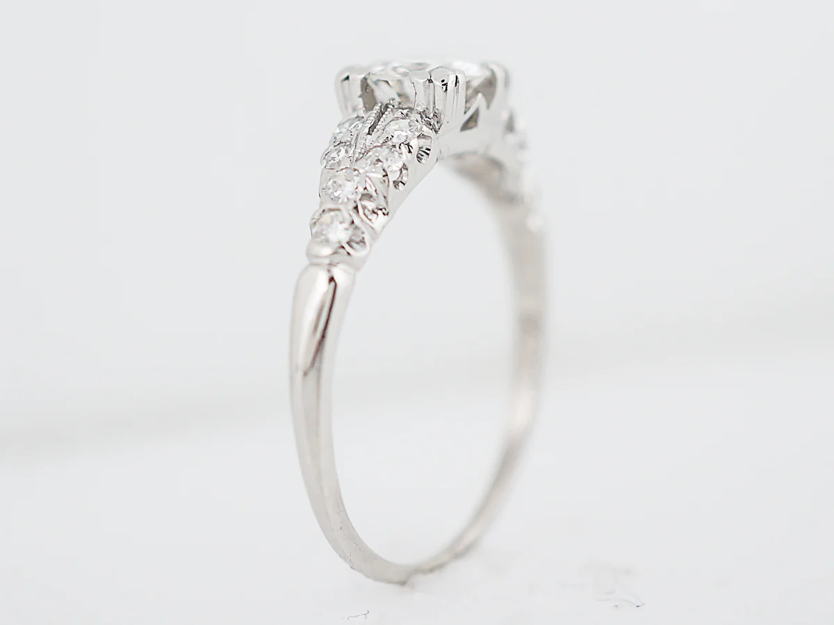 Antique Engagement Ring Art Deco .52 Round Brilliant Cut Diamond in Platinum - Image 5