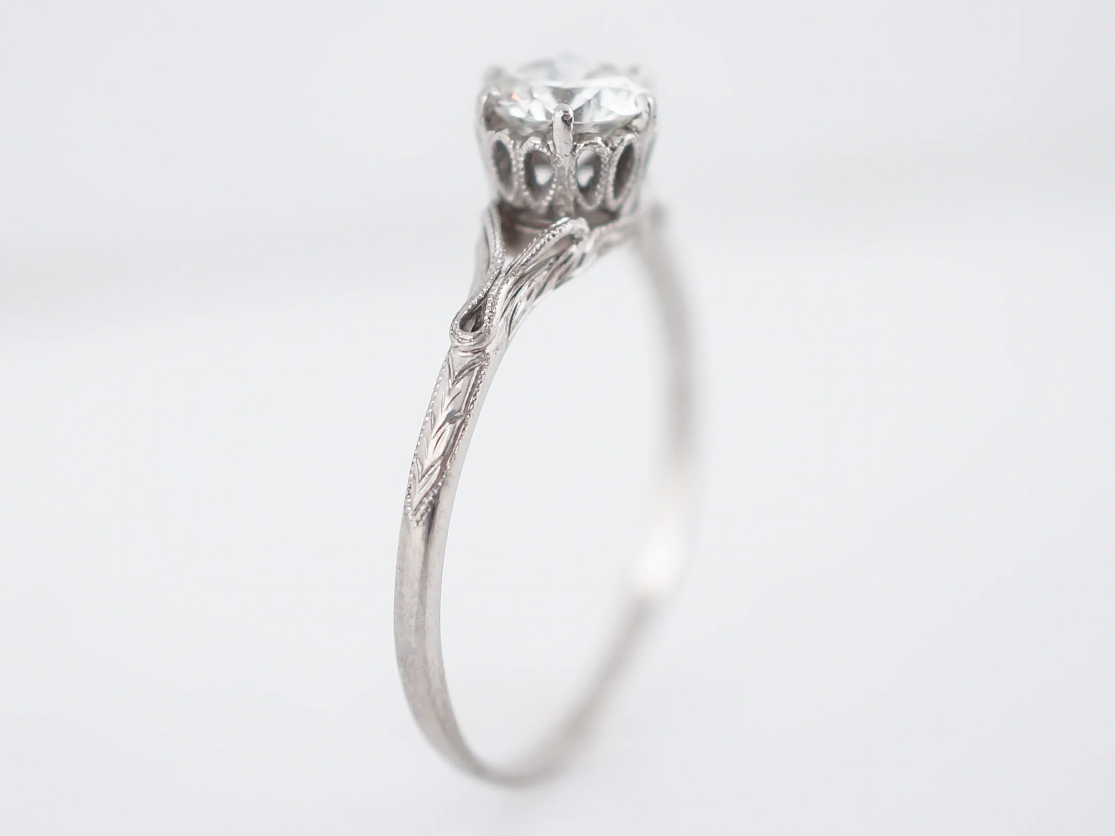 Antique Engagement Ring Art Deco .53 Round Brilliant Cut Diamond in Platinum - Image 5