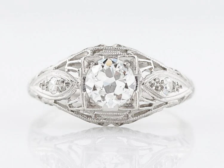 Antique Engagement Ring Art Deco .55 Old European Cut Diamond in Platinum