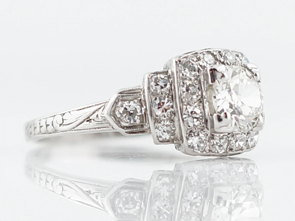 Antique Engagement Ring Art Deco .60 Old European Cut Diamond in Platinum - Image 3