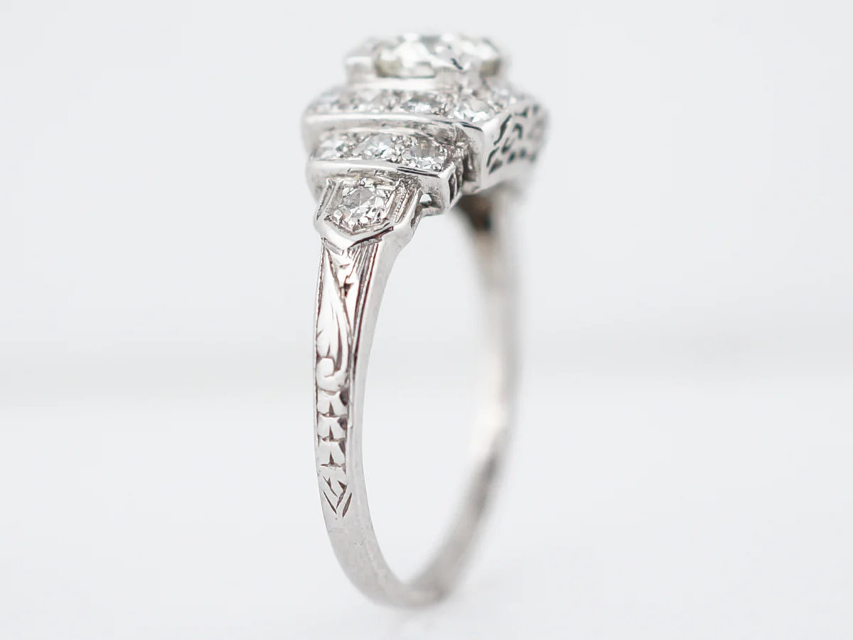 Antique Engagement Ring Art Deco .60 Old European Cut Diamond in Platinum - Image 4
