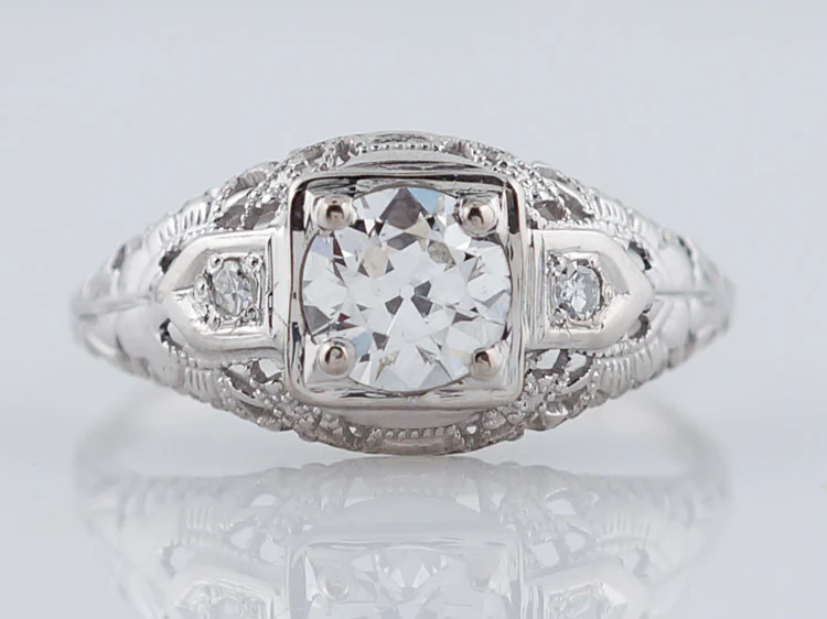 Antique Engagement Ring Art Deco .60ct Old European Cut Diamond in 18k White Gold