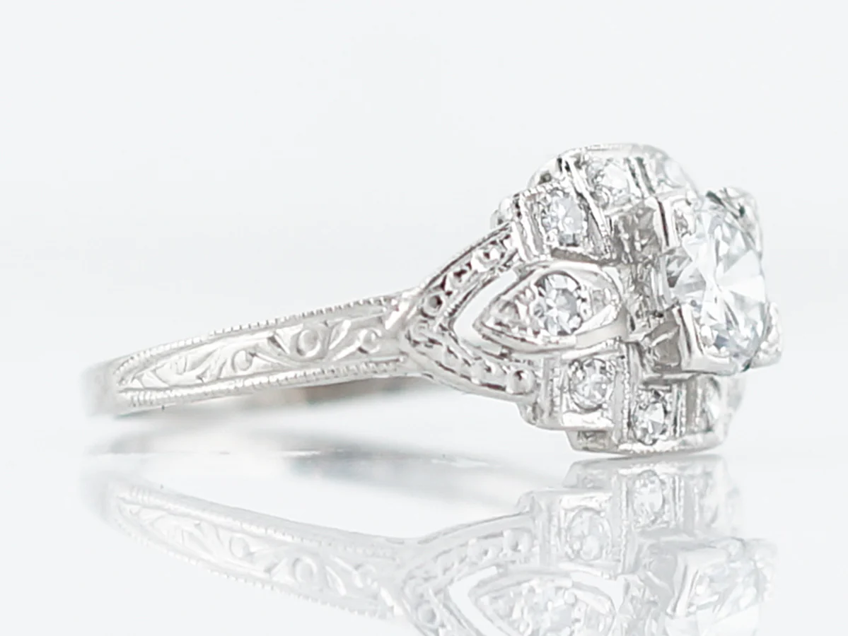 Antique Engagement Ring Art Deco .61 Round Brilliant Cut Diamond in Platinum - Image 3
