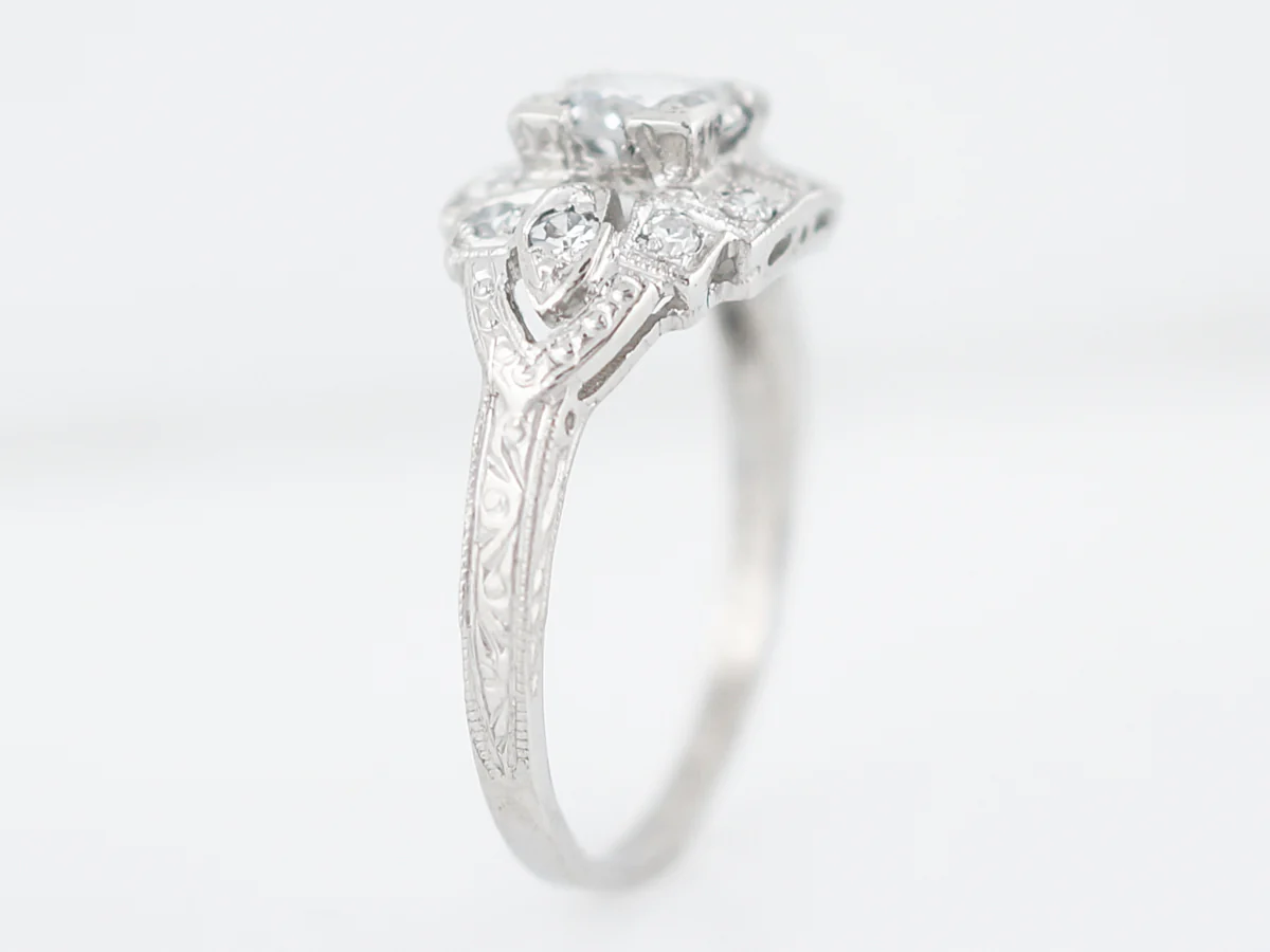 Antique Engagement Ring Art Deco .61 Round Brilliant Cut Diamond in Platinum - Image 4
