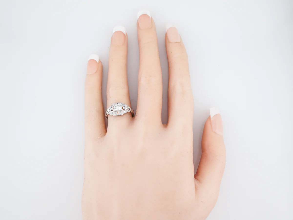 Antique Engagement Ring Art Deco .61 Round Brilliant Cut Diamond in Platinum - Image 6