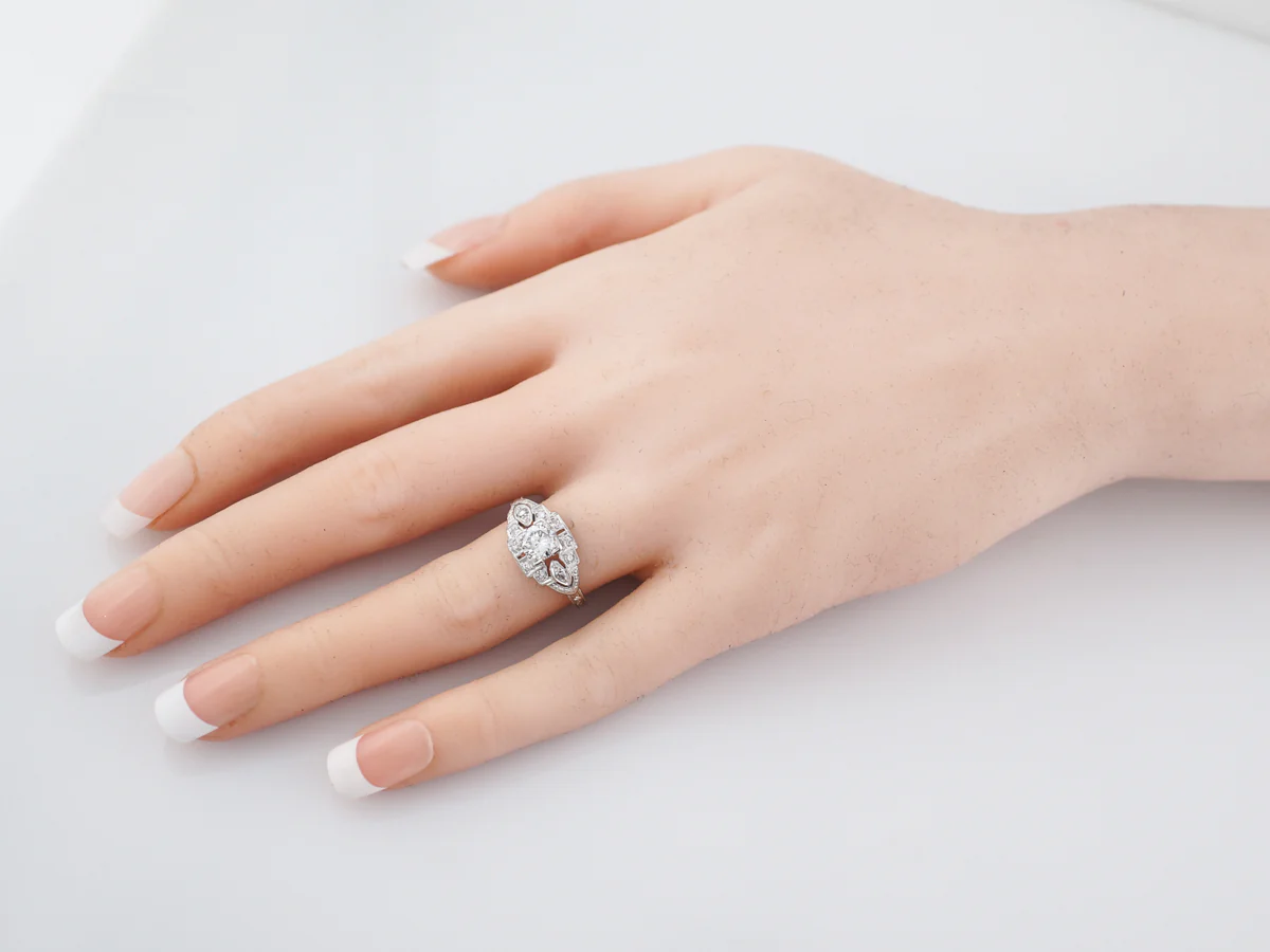 Antique Engagement Ring Art Deco .61 Round Brilliant Cut Diamond in Platinum - Image 7