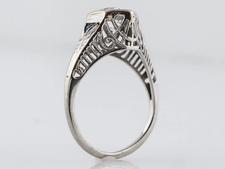 Antique Engagement Ring Art Deco .62 Round Brilliant Cut Diamond in 18k White Gold - Image 4
