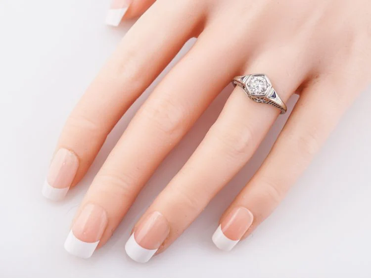 Antique Engagement Ring Art Deco .62 Round Brilliant Cut Diamond in 18k White Gold - Image 6