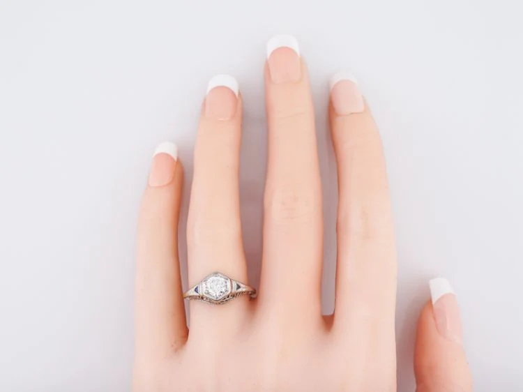 Antique Engagement Ring Art Deco .62 Round Brilliant Cut Diamond in 18k White Gold - Image 7