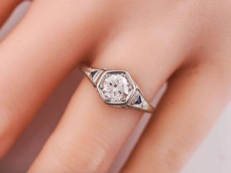 Antique Engagement Ring Art Deco .62 Round Brilliant Cut Diamond in 18k White Gold - Image 8