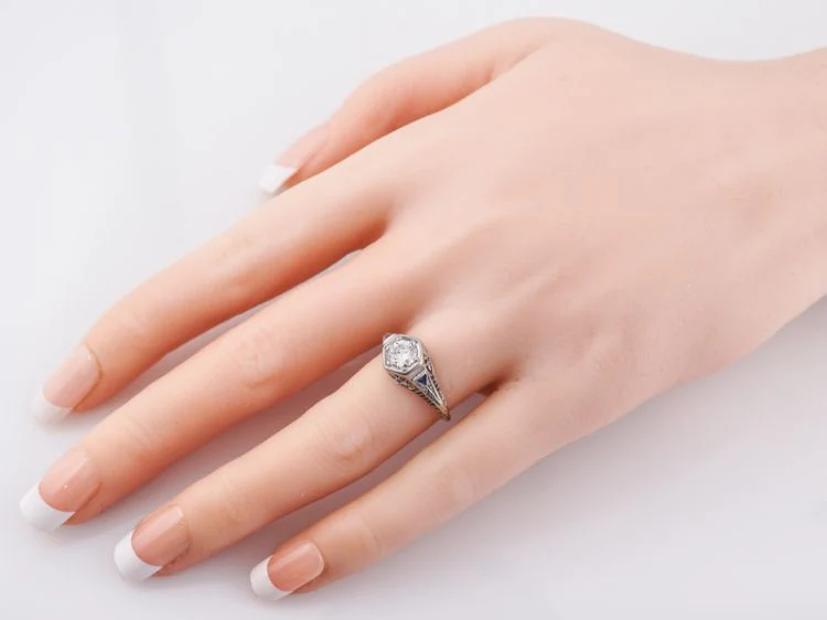 Antique Engagement Ring Art Deco .62 Round Brilliant Cut Diamond in 18k White Gold - Image 9