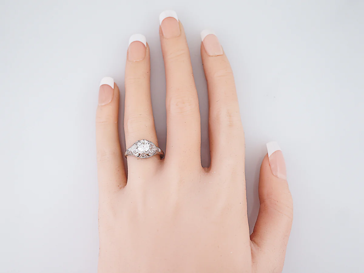 Antique Engagement Ring Art Deco .68 Old European Cut Diamond in 18K White Gold - Image 6
