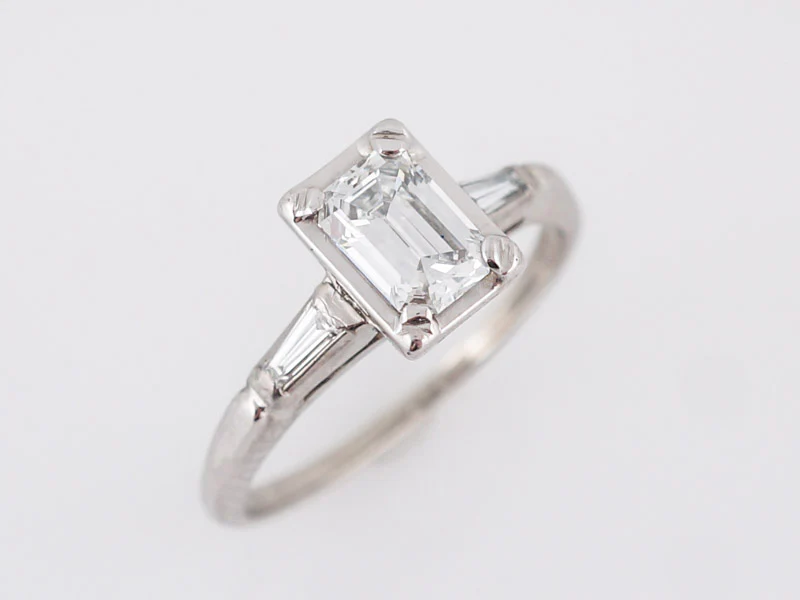 Antique Engagement Ring Art Deco .74 Emerald Cut Diamond in 14k White Gold - Image 5