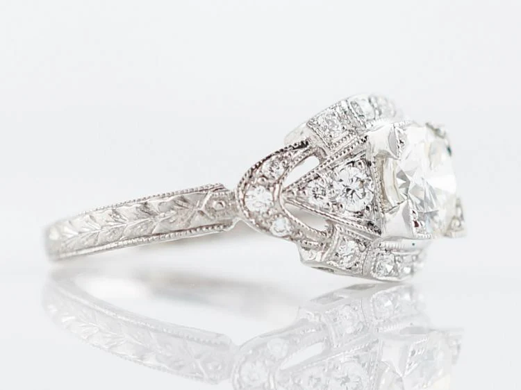 Antique Engagement Ring Art Deco .77 Round Brilliant Cut Diamond in 14k White Gold - Image 2
