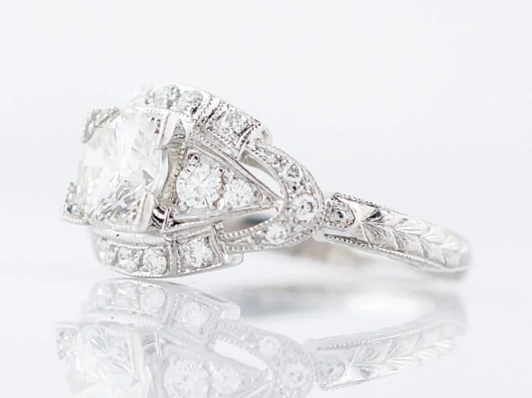 Antique Engagement Ring Art Deco .77 Round Brilliant Cut Diamond in 14k White Gold - Image 3
