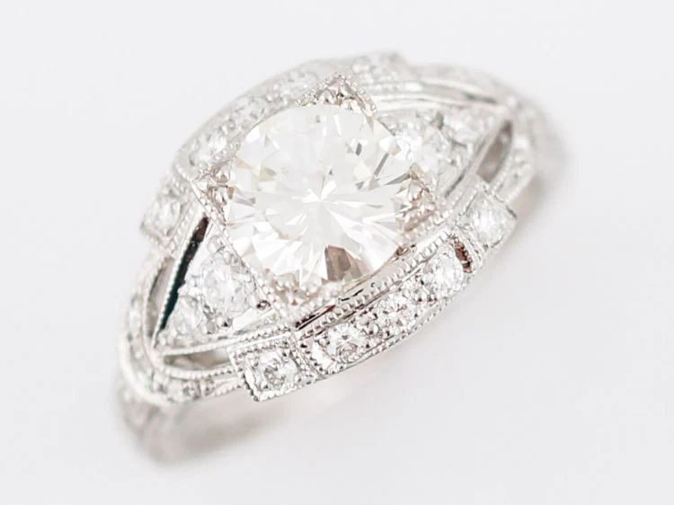 Antique Engagement Ring Art Deco .77 Round Brilliant Cut Diamond in 14k White Gold - Image 4