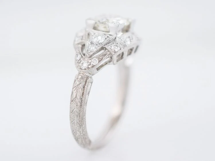 Antique Engagement Ring Art Deco .77 Round Brilliant Cut Diamond in 14k White Gold - Image 5