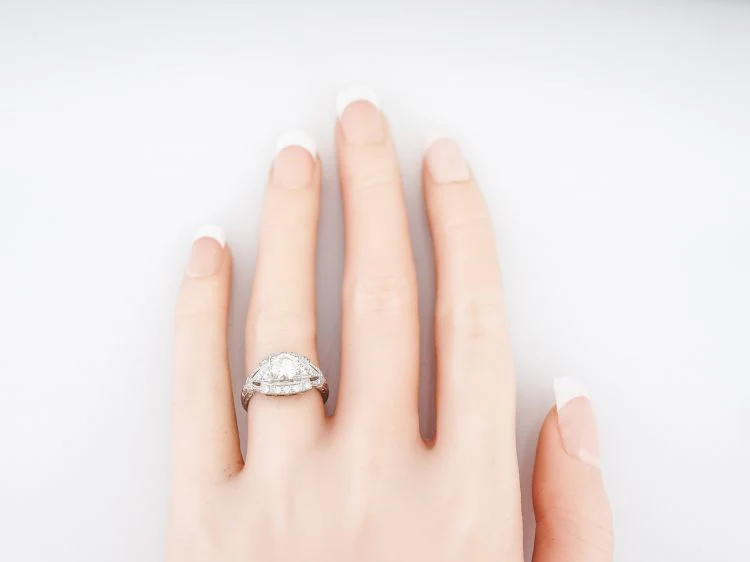 Antique Engagement Ring Art Deco .77 Round Brilliant Cut Diamond in 14k White Gold - Image 6
