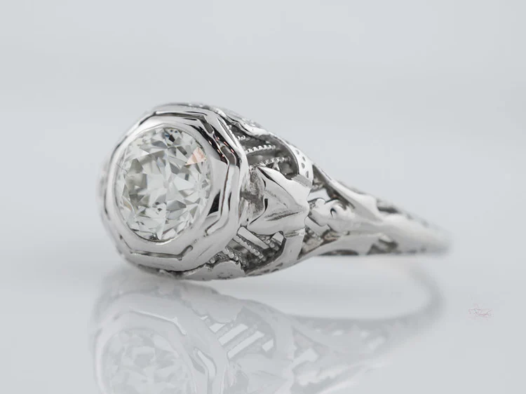 Antique Engagement Ring Art Deco .78ct Old European Cut Diamond in 18k White Gold - Image 3