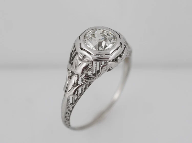 Antique Engagement Ring Art Deco .78ct Old European Cut Diamond in 18k White Gold - Image 5