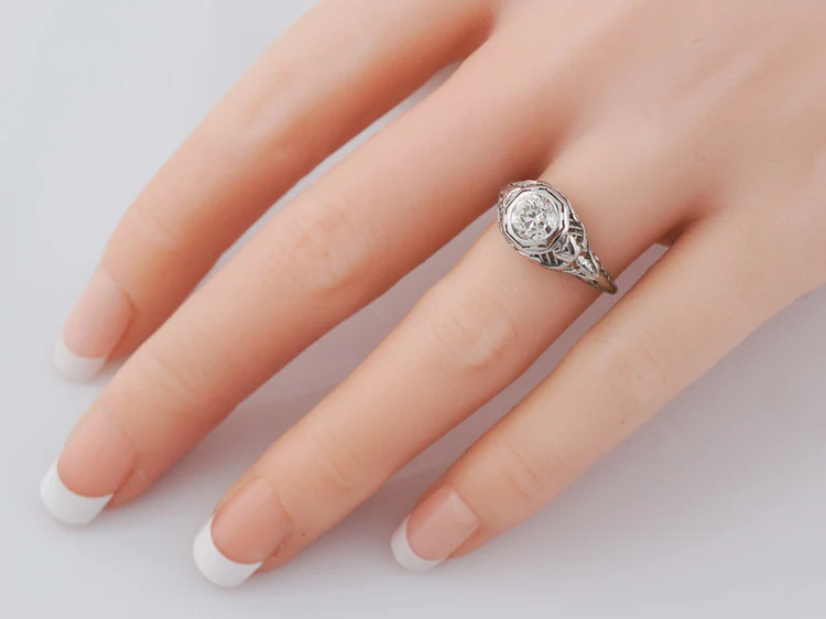 Antique Engagement Ring Art Deco .78ct Old European Cut Diamond in 18k White Gold - Image 7