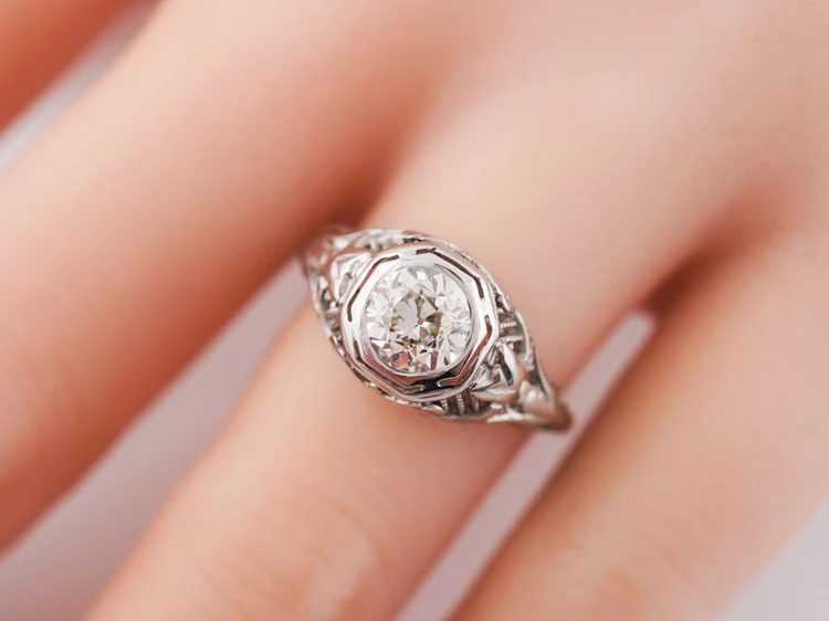 Antique Engagement Ring Art Deco .78ct Old European Cut Diamond in 18k White Gold - Image 9